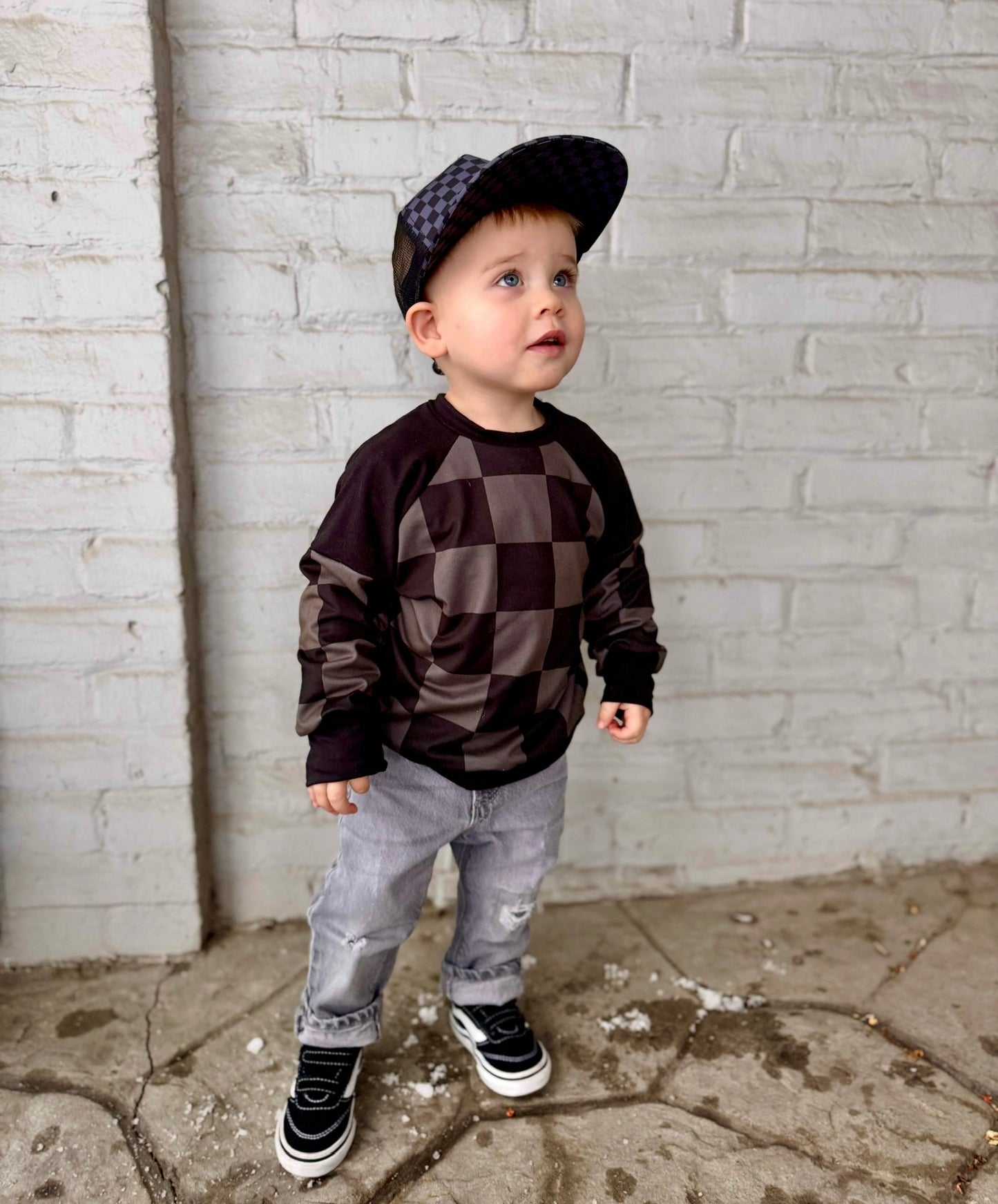 Charcoal Checks Crewneck