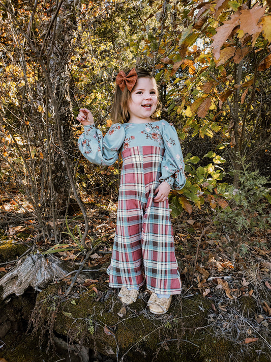 Plaid and Floral Flare Jumpsuit - The Little Dickens Shop